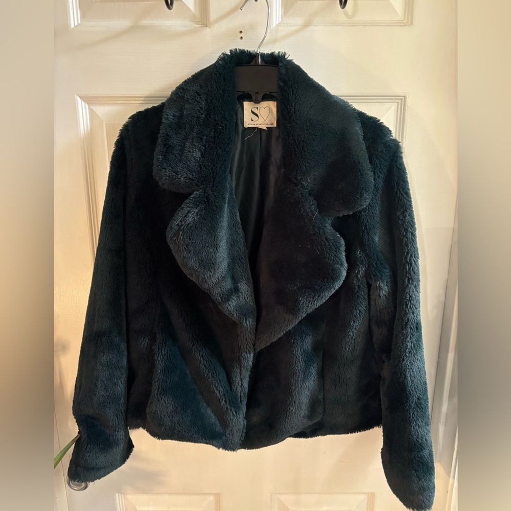 Mob Wife Bold & Glam Faux Fur Dark Green Teddy Jacket Women’s Size M
